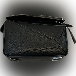 Black Leather Boxy Puzzle Handbag